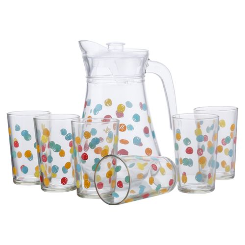 Set  pichel 1.25 L. con 6 vasos de vidrio 8oz Mainstays.Modelo:FLWSS21GW-01