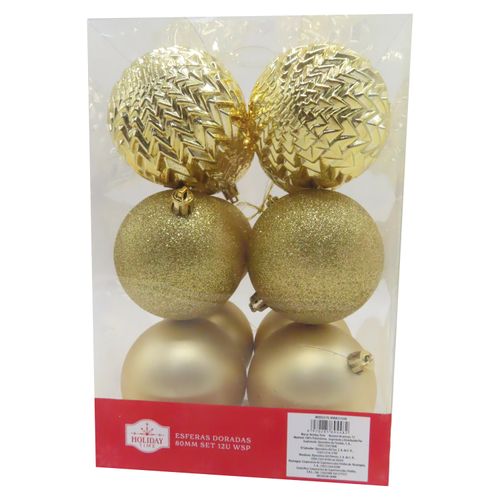 Adorno Esferas Doradas Para Arbol Set 12 Uds 80 Mm Modelo  Tg-Wmw21334B