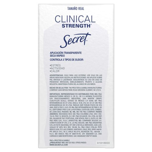 Antitranspirante Secret Clinical Strength Ph Balanced Gel Invisible -45 g