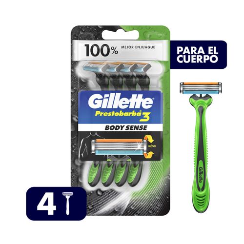 Afeitadora Desechable para el Cuerpo Prestobarba3 Body, 4 Unidades