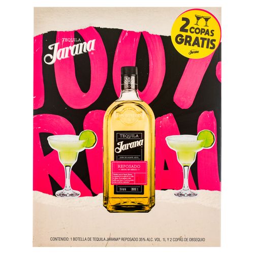 Gift Pack De Tequila Jarana Reposado  Con Copas  De Obsequio Para Margarita-1 Ltr