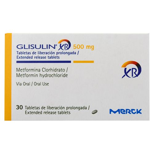 Tabletas Glisulin Xr Liberacion Prolongada 500mg- 30 Unidades  -Precio indicado por Unidad-