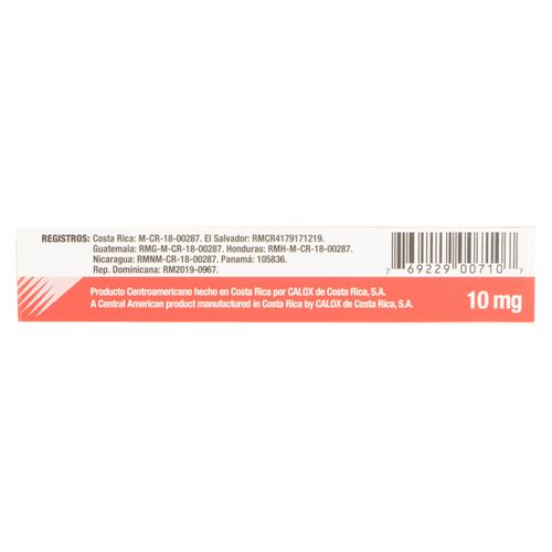 Antihistamínico Rupatadina Calox 10 mg caja 10 tabletas - Precio indicado por tableta