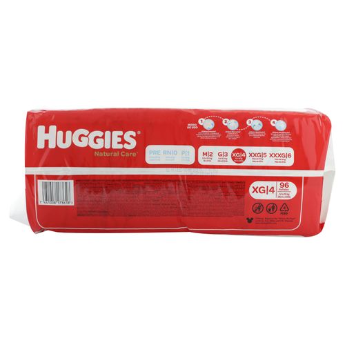 Pañales Marca Huggies Natural Care Etapa 4/XG Hipoalergénico, 12-15kg - 96Uds