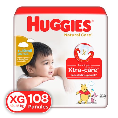 Pañales Huggies Natural Care Etapa 4/XG Hipoalergénico, 12-15kg - 108Uds
