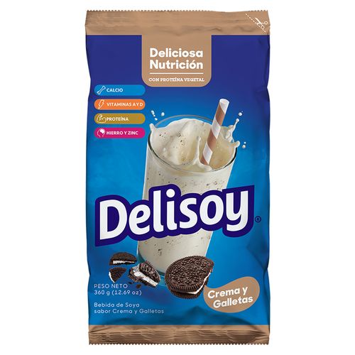 Bebida de Soya Marca Delisoy Crema con Galleta en Polvo - 360 g