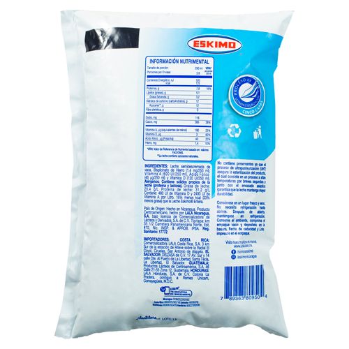 Leche Eskimo Semidescremada 2% Grasa - 900Ml