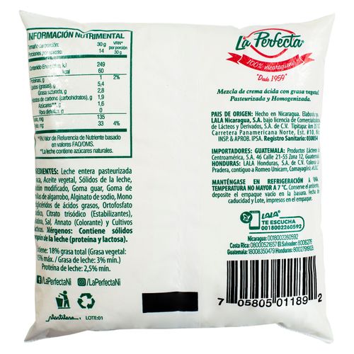 Crema ácida La Perfecta  Bolsa - 420 g