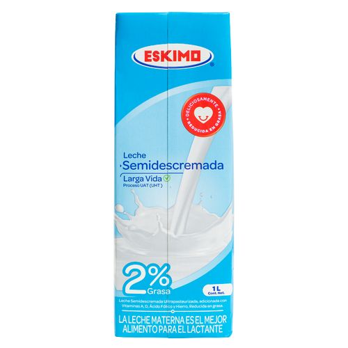 Leche Eskimo Ultrapasteurizado Semidescremada 2% Grasa -1 Lt