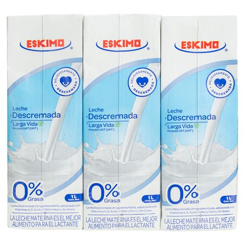 3 Pack De Leche Eskimo Ultrapasteurizado Descremada - 3000ml