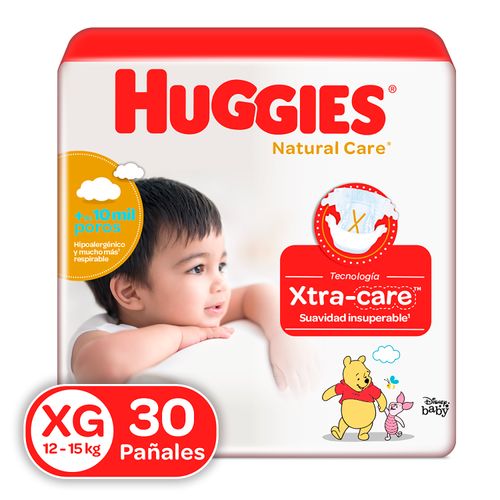 Pañales Huggies Natural Care Etapa 4/XG Hipoalergénico, 12-15kg - 30Uds
