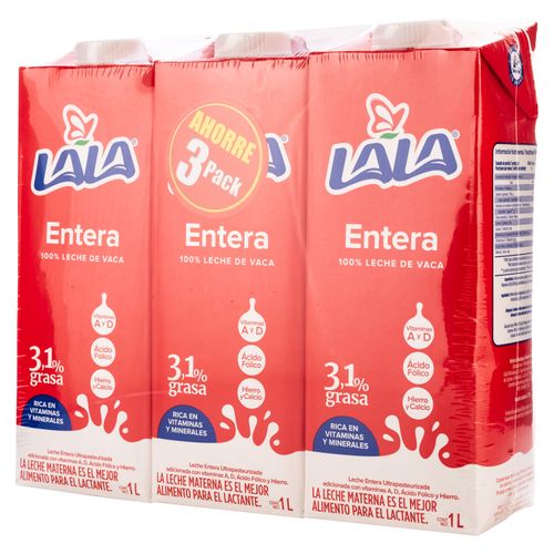 3 Pack Leche Lala Uht Entera - 1000ml