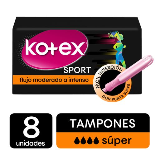 Tampones Kotex Sport Super Con Aplicador, Flujo Moderado A Intenso - 8Uds