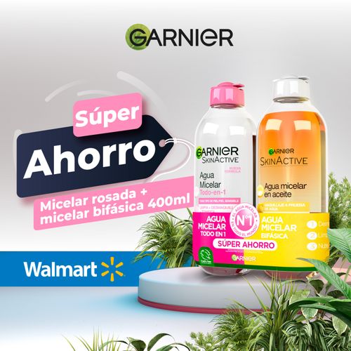 Agua micelar todo en 1 y  bifásica marca Garnier -400ml x2