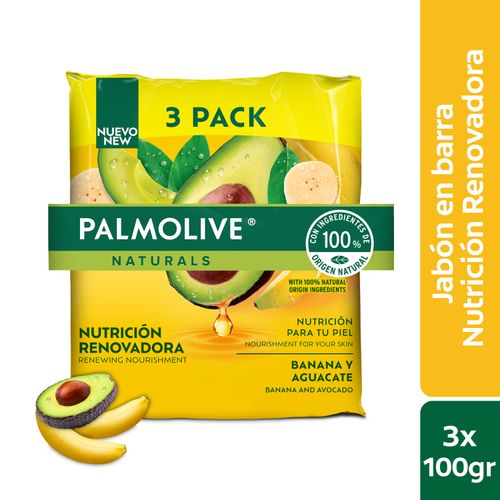 Jabón Corporal Marca Palmolive Naturals Nutrición Renovadora Banana Y Aguacate 3 Pack -  300g