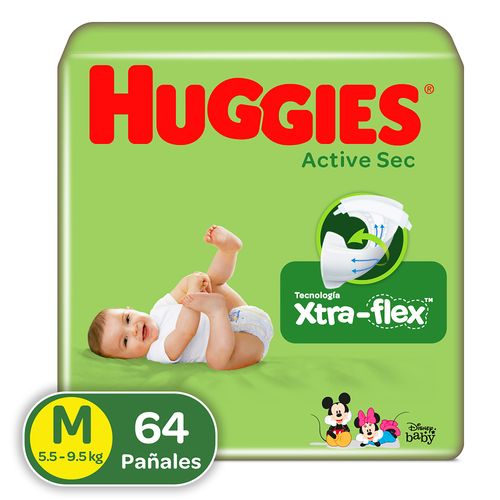 Pañales Huggies Active Sec Etapa 2/M Xtra-Flex, 5.5-9.5kg - 64Uds