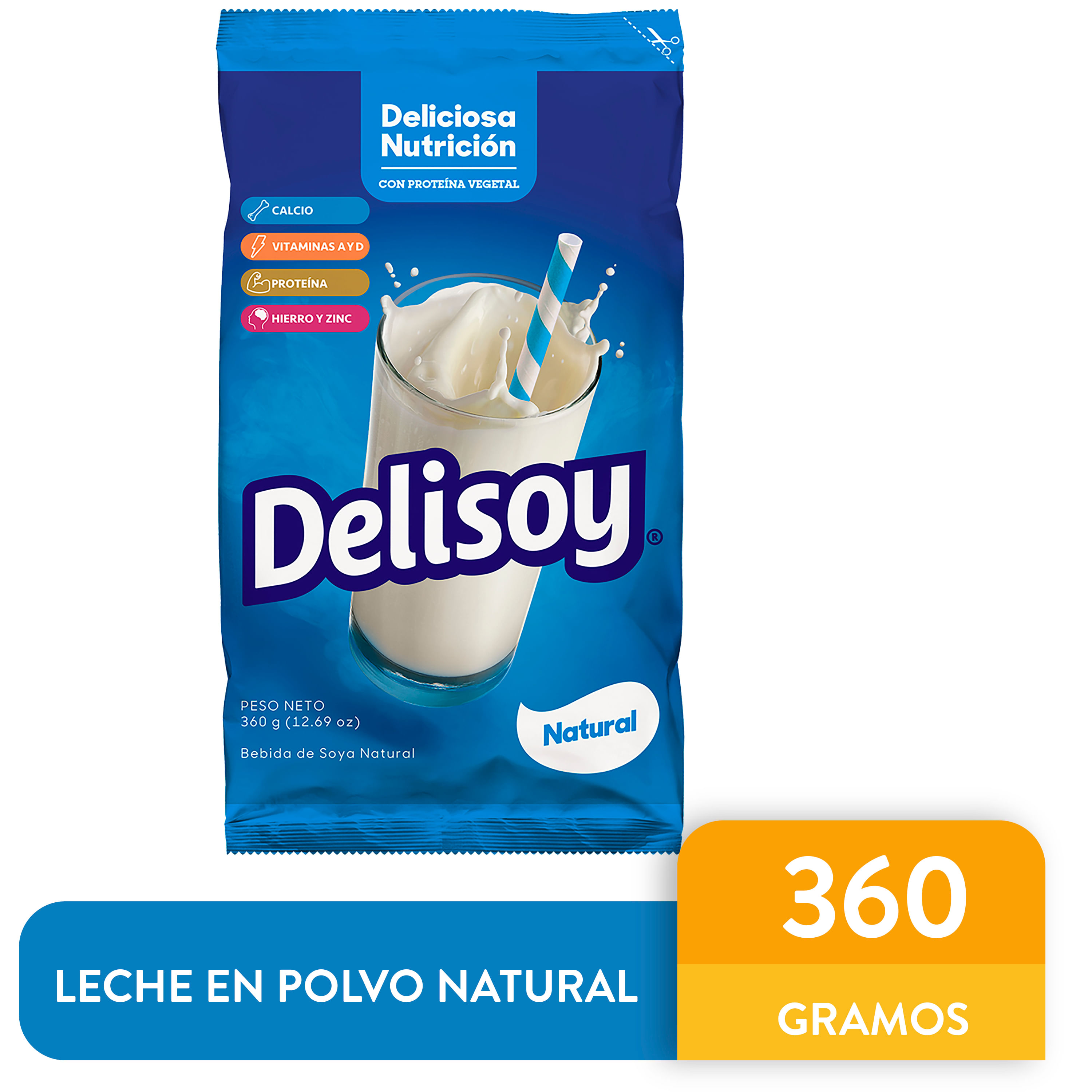 Productos de Soya : Leche en Polvo Delisoya Natural Sin Lactosa 360 G