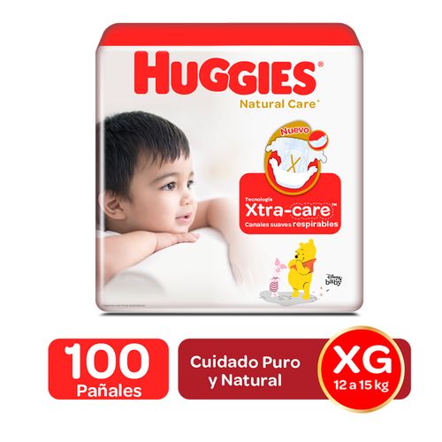 Pañales Marca Huggies Natural Care Etapa 4/XG Hipoalergénico, 12-15kg - 96Uds