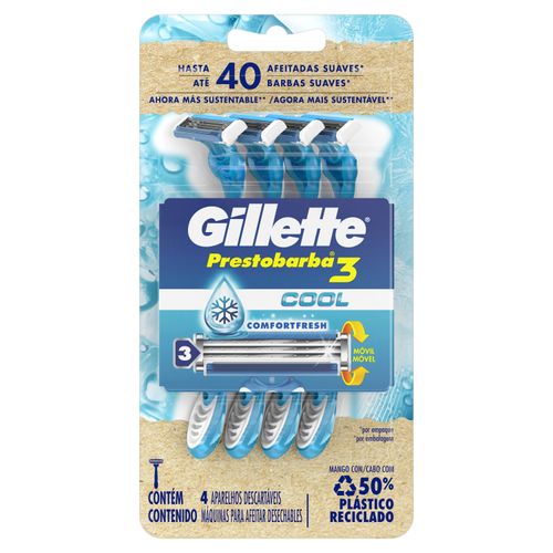Afeitadora Recicable Prestobarba3 Cool Refrescante, 4 Unidades