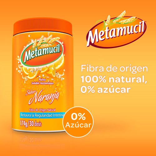 Polvo Soluble Instantáneo Metamucil Regular Sabor Naranja 30 Dosis - 174g