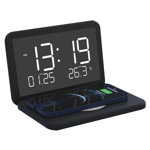 Cargador Inalámbrico Durabrand con Reloj Despertador