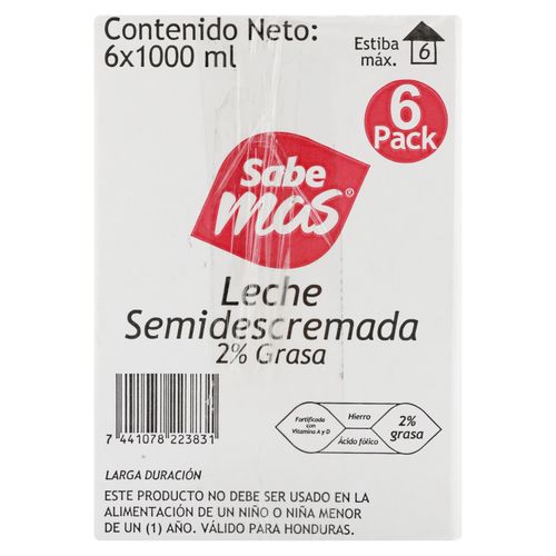 Leche Sabe Mas Semidescremada Larga Duración 6 pack - 1Lt