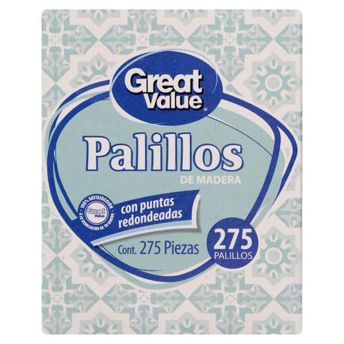 Palillo Great Value Madera Caja 275Ea