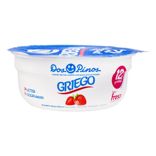 Yogurt Dos Pinos Griego sabor fresa semidescremado sin lactosa 0% azúcar añadido - 150 g