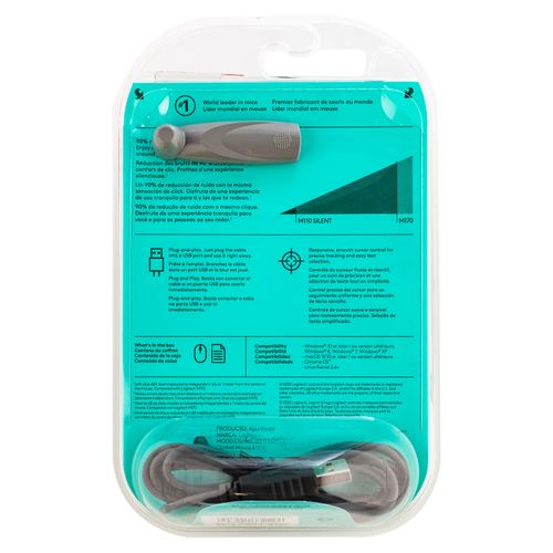 Mouse Logitech con cable color negro tamaño normal M110 silent - ud