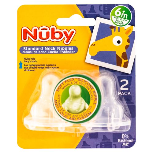 Mamilas Nuby de silicón flujo rápido  6 meses o más -  2 uds