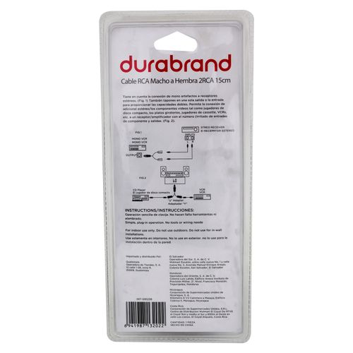 Cable Durabrand macho a hembra 2 RCA INT 091238