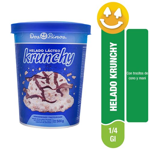 Helado Dos Pinos Krunchy, Con Trozos De Cono, Maní Y Cobertura De Chocolate - 500g