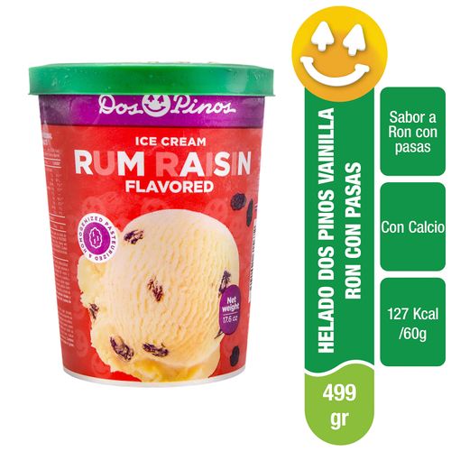 Helado Dos Pinos Sabor Vainilla Ron Con Pasas - 499g