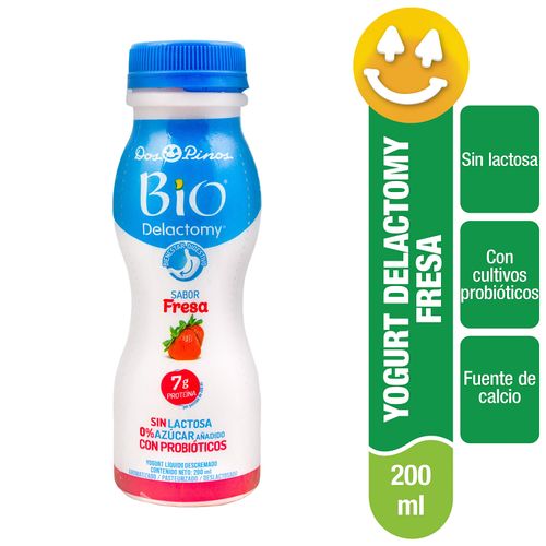 Yogurt Líquido Dos Pinos Bio Delactomy Sabor Fresa, Descremado, Lactosa, %0 Azúcar Añadido Con Probiótico - 200ml