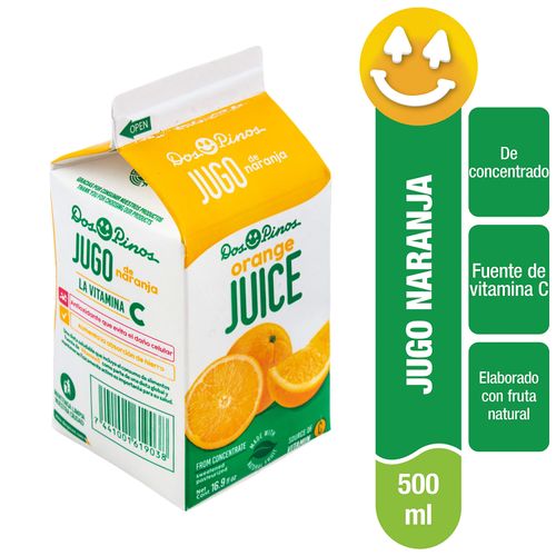Jugo De Naranja Dos Pinos, Azucarado Y Pasteurizado, Fuente De Vitamina C - 500ml