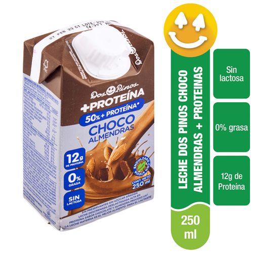 Leche Dos Pinos Choco Almendras + Proteína, Descremada, Lactosa Y 0% Grasa - 250ml