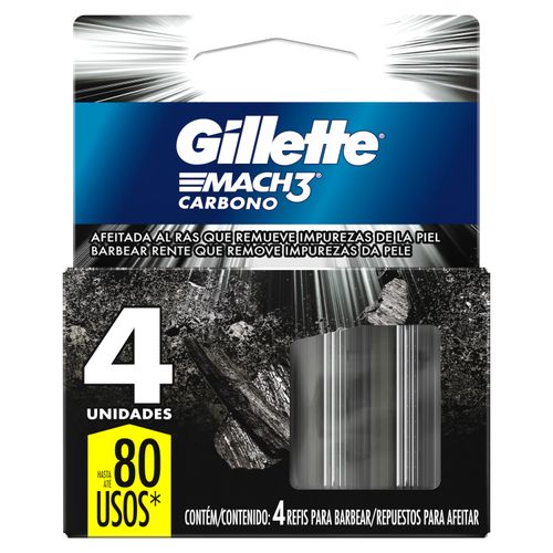 Repuesto Gillette para rasuradora mach3 carbono - 4 Uds