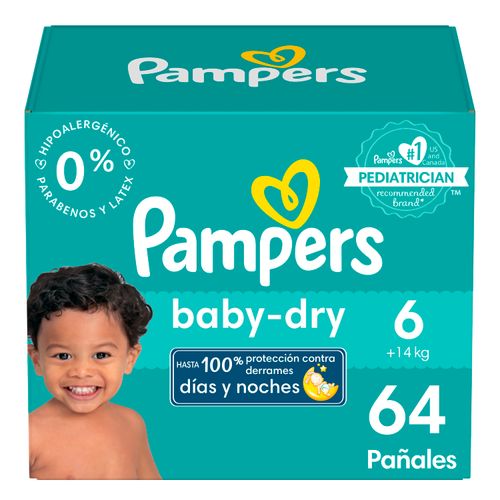 Pañales Pampers Baby-Dry, Talla 6 -64 Uds