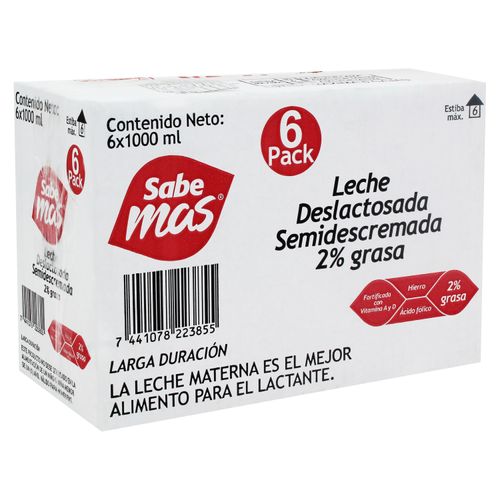 Leche Sabe Mas Semidescremada Y Deslactosada Larga Duración 6 pack - 1Lt