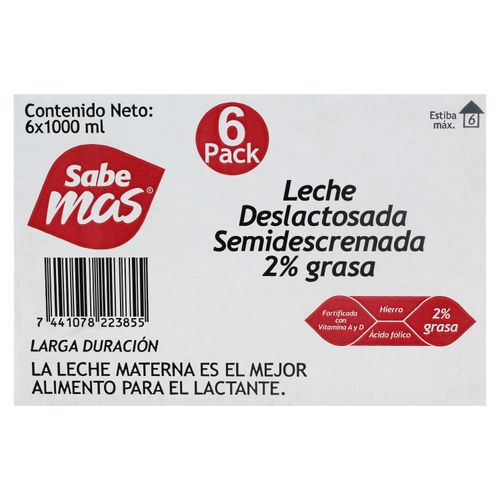 Leche Sabe Mas Semidescremada Y Deslactosada Larga Duración 6 pack - 1Lt