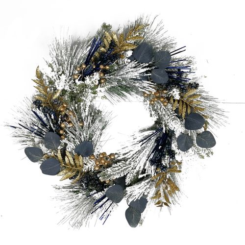Corona navideña marca Holiday Time, decorativa color azul -20 pulgadas