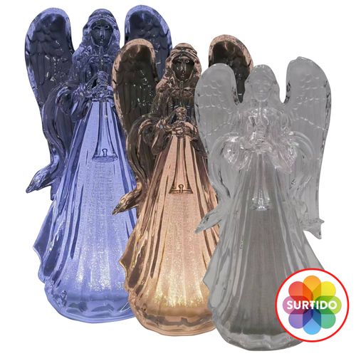 Adorno acrílico marca Holiday Time, con forma de ágel, iluminado -30cm