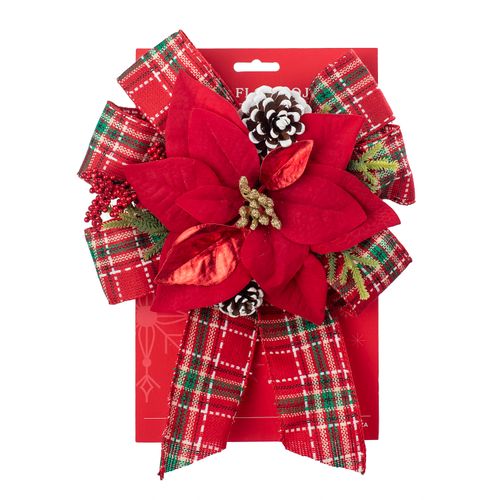 Lazo navideño marca Holiday Time, con flor Roja
