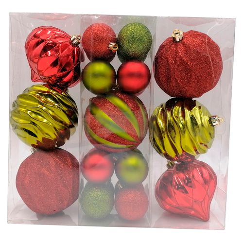 Esferas decorativas marca Holiday Time, color verde y rojo -23 uds