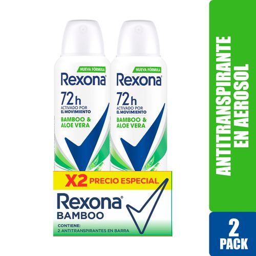 Desodorante Rexona Dama Bamboo Y Aloe Vera Aerosol 2 Pack - 150ml