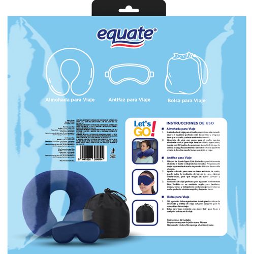 Almohada, Antifaz Y Bolsa Marca Equate Para Viaje Set - 3Uds