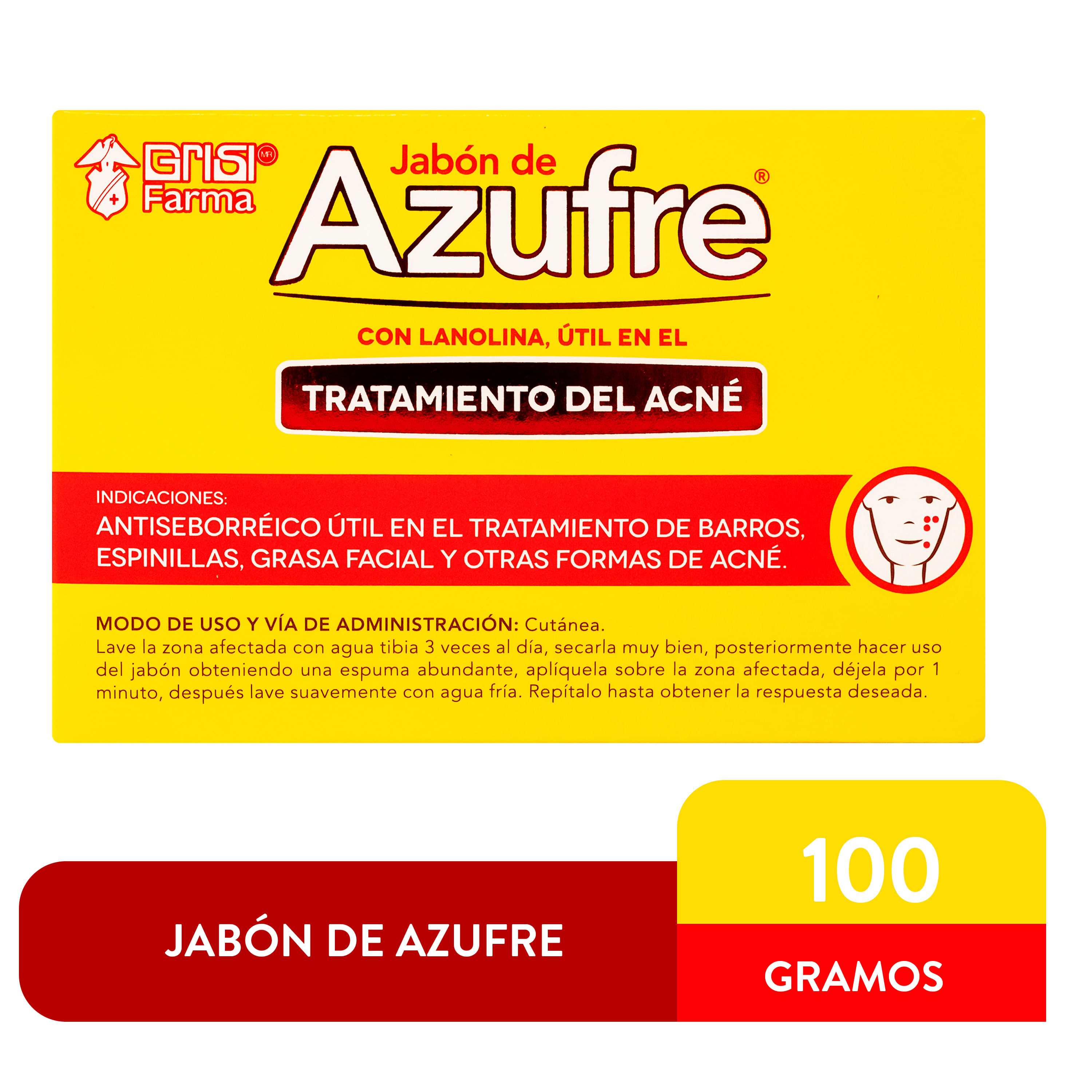 Jabón de Azufre Grisi con Lanolina Antiseborréico, 100 gr.