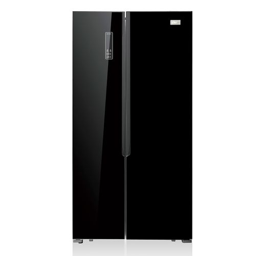 Refrigeradora No Frost Side By Side Oster 429lt 15.2pc Black Glass Puertas Luz Led Manija Interna Display Exterior Bandejas De Vidrio