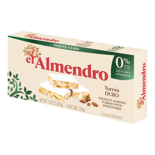 Turrón Duro El Almendro Sin Azúcares Añadidos, Calidad Suprema, Sin Glúten - 200g