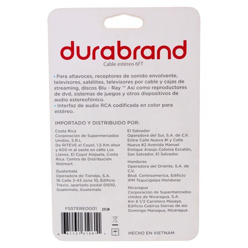 Cable Durabrand para altavoces interfaz de audio RCA 6 pies